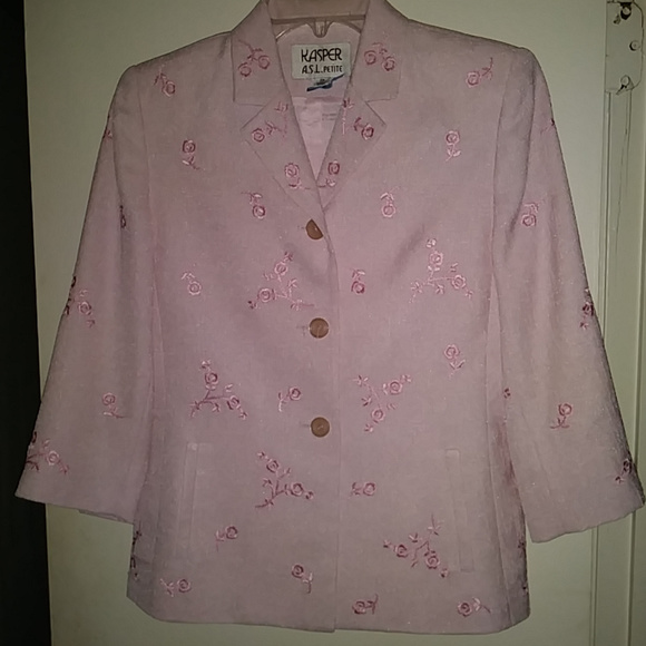 Vintage Kasper A.L.S. Petite Powdery Pink Embroidered Jacket - Picture 5 of 8